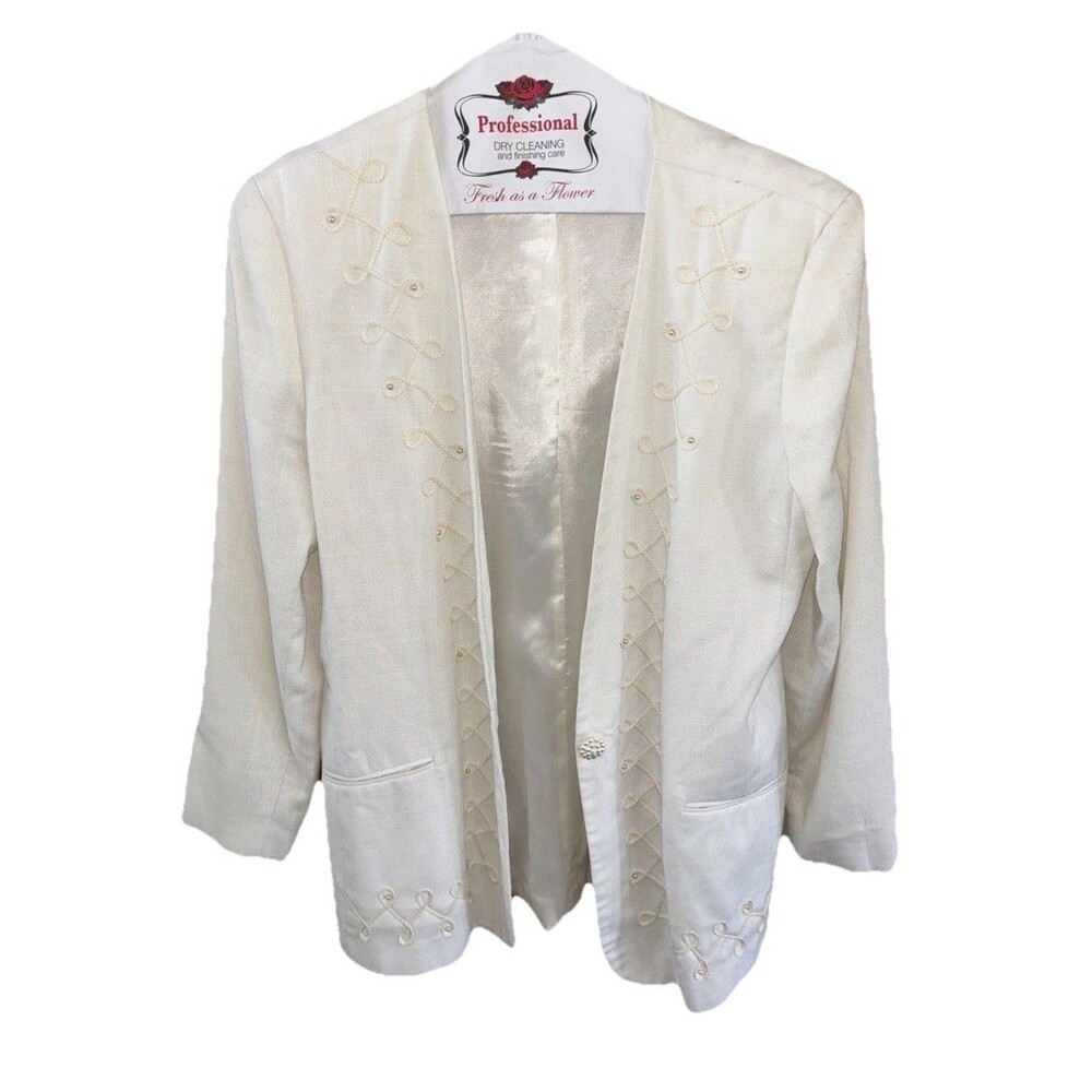 J.P. Fall VINTAGE Blazer Ivory PEARL Beads Button Pockets Lined 16 Women